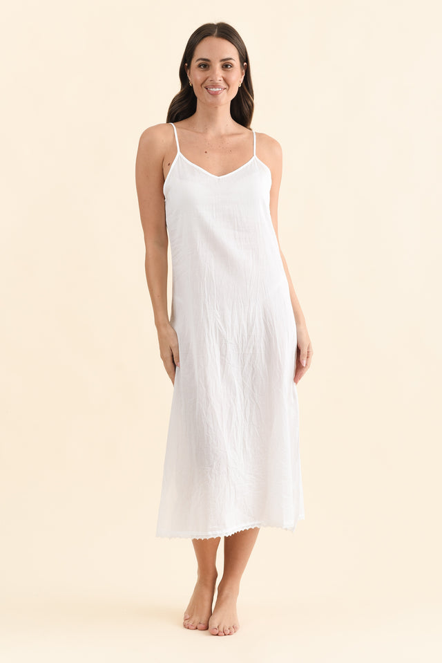 White Cotton Maxi Slip Dress,Brunette model,alt text|model:MJ image 6