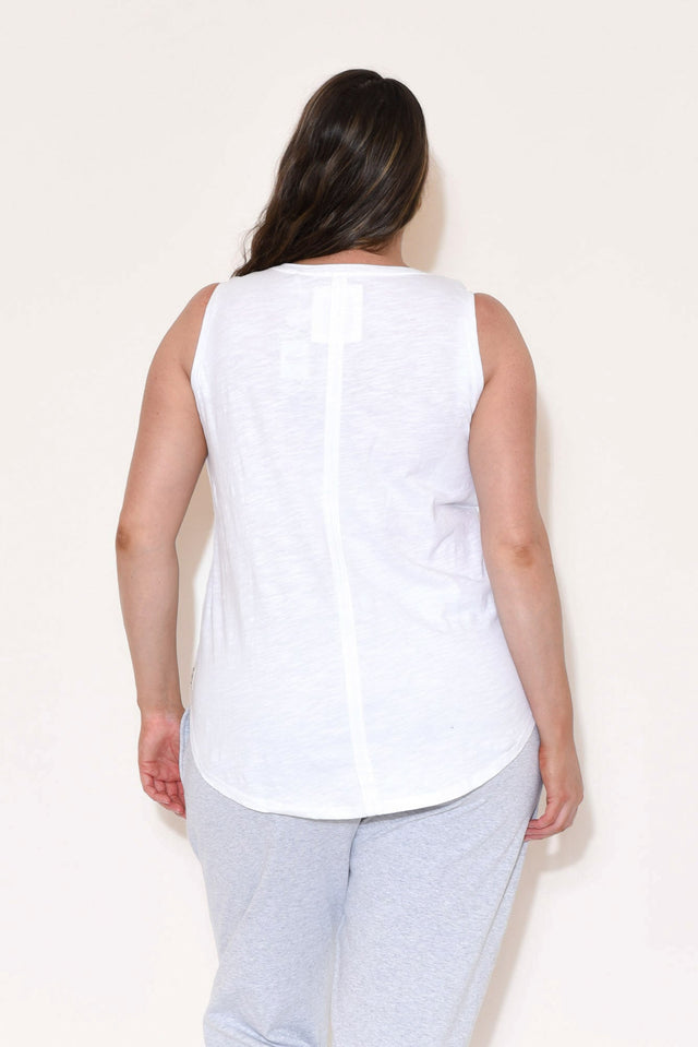 White Cotton Scoop Tank,Brunette model,plus-size,curve-tops,curve-basics,plus-size-sleeveless-tops,plus-size-cotton-tops,plus-size-basic-tops,facebook-new-for-you alt text|model:Amelia image 9