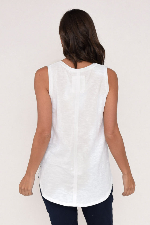 White Cotton Scoop Tank,Brunette model,alt text|model:MJ image 4