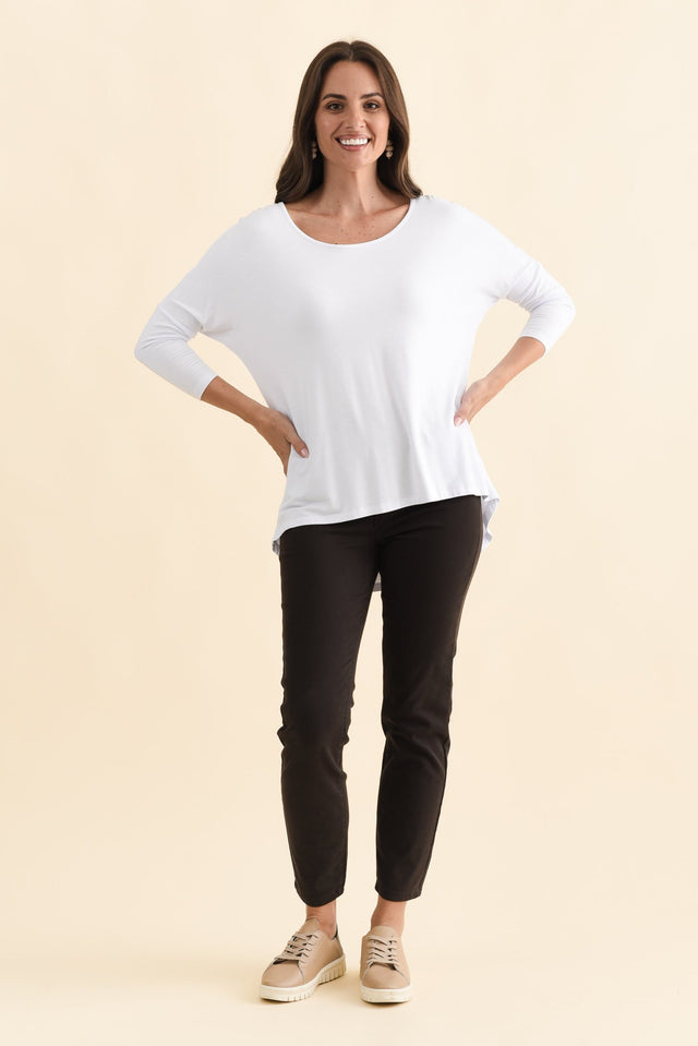 White Milan 3/4 Sleeve Top,Brunette model,alt text|model:MJ image 3