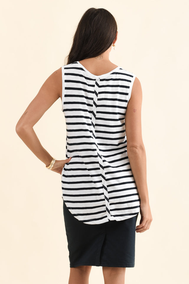 White Stripe Cotton Scoop Tank,Back,Brunette model,alt text|model:Brontie image 5