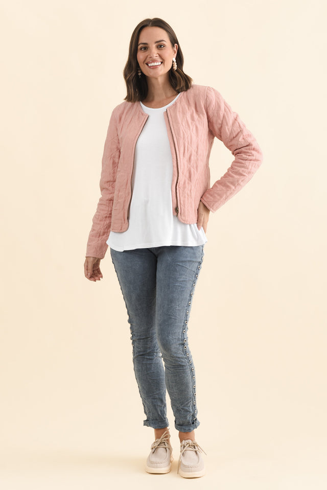 Whittaker Pink Quilted Linen Blend Jacket,Brunette model,alt text|model:MJ image 7