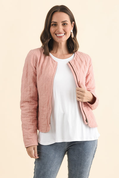 Whittaker Pink Quilted Linen Blend Jacket