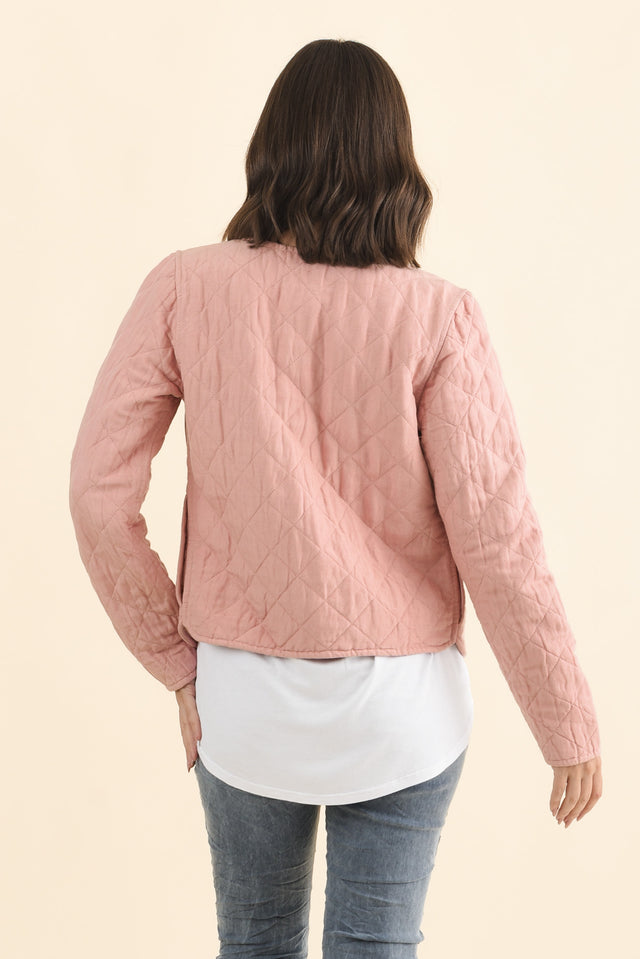 Whittaker Pink Quilted Linen Blend Jacket,Brunette model,alt text|model:MJ image 5