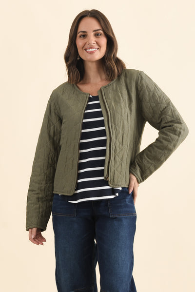 Whittaker Sage Quilted Linen Blend Jacket