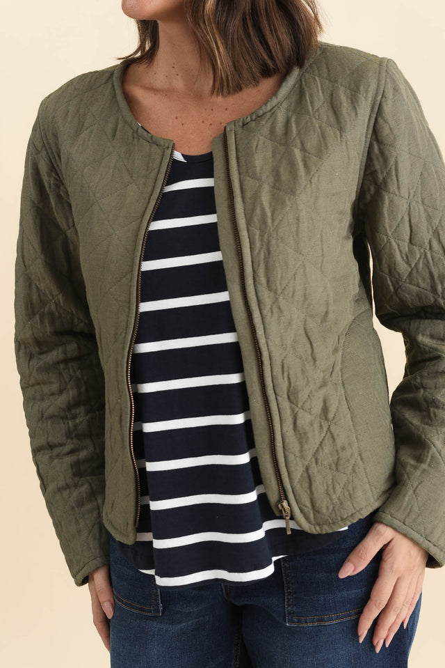 Whittaker Sage Quilted Linen Blend Jacket,Brunette model,alt text|model:MJ image 6