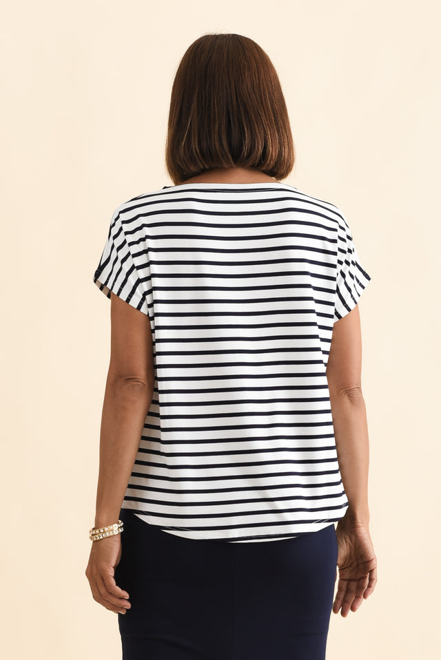 Wilde Navy Stripe Bamboo Box Tee,Brunette model,alt text|model:Cara image 5
