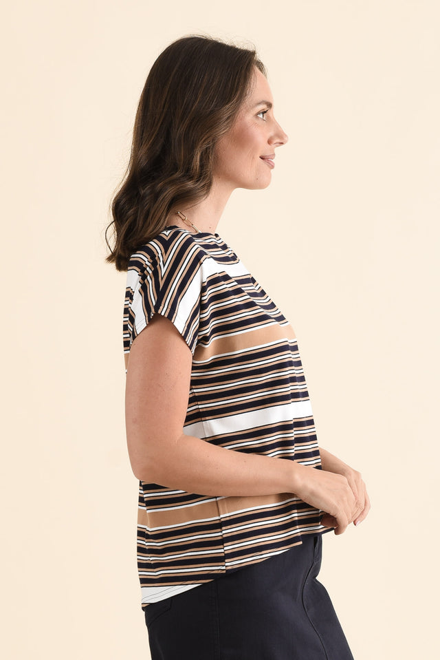 Wilde Tan Stripe Bamboo Box Tee,Side,Brunette model,alt text|model:MJ image 3