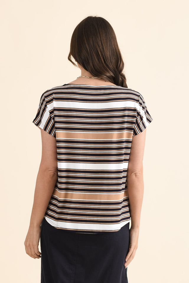 Wilde Tan Stripe Bamboo Box Tee,Back,Brunette model,alt text|model:MJ image 4