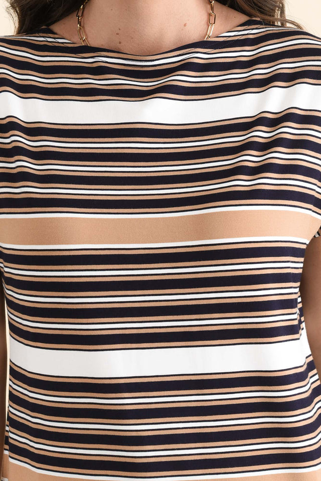 Wilde Tan Stripe Bamboo Box Tee,Detail,Brunette model,alt text|model:MJ image 5