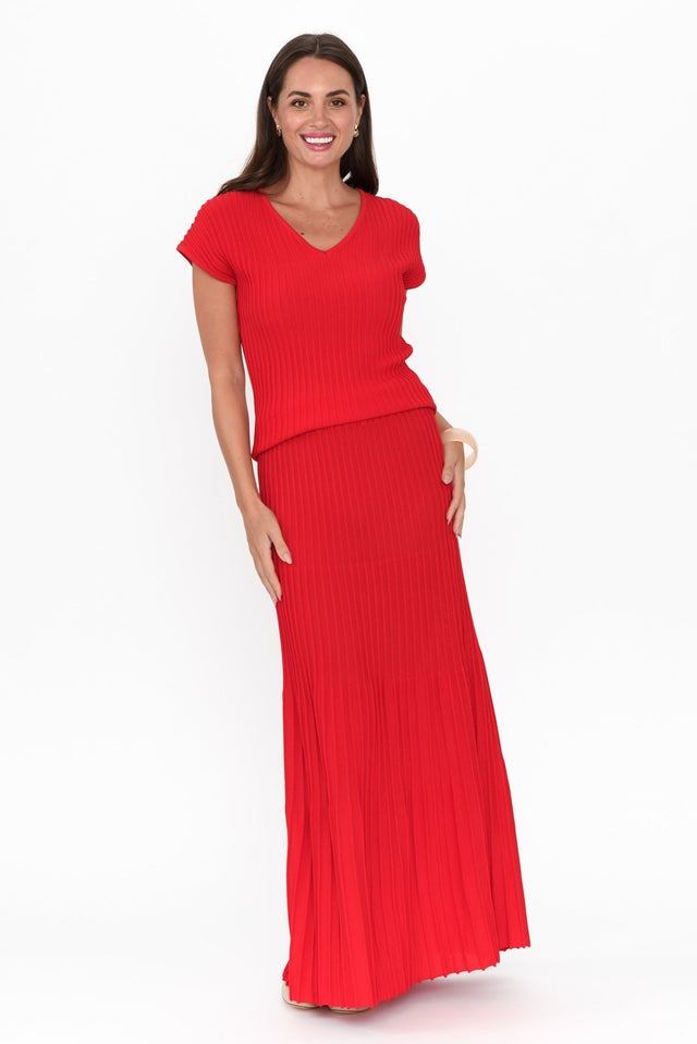 Pimm Red Knit Skirt,Brunette model,alt text|model:MJ image 7