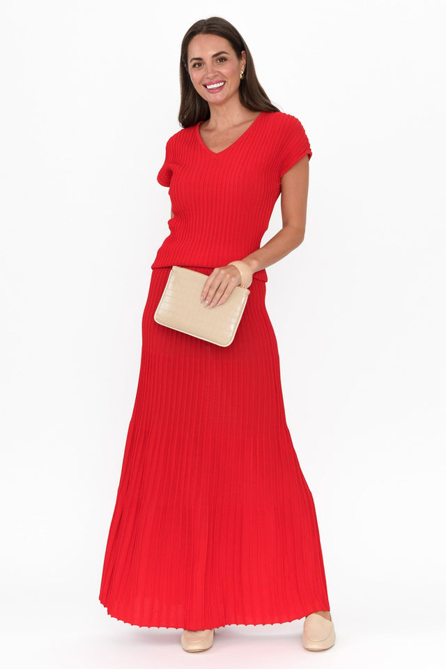Pimm Red Knit Skirt,Brunette model,alt text|model:MJ image 3