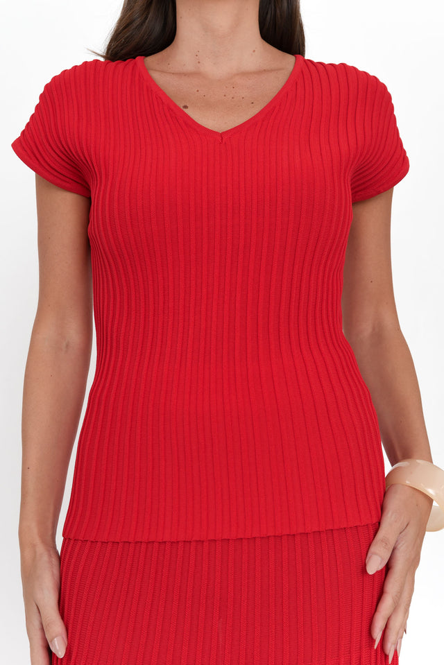 Wilkie Red V Neck Knit Top