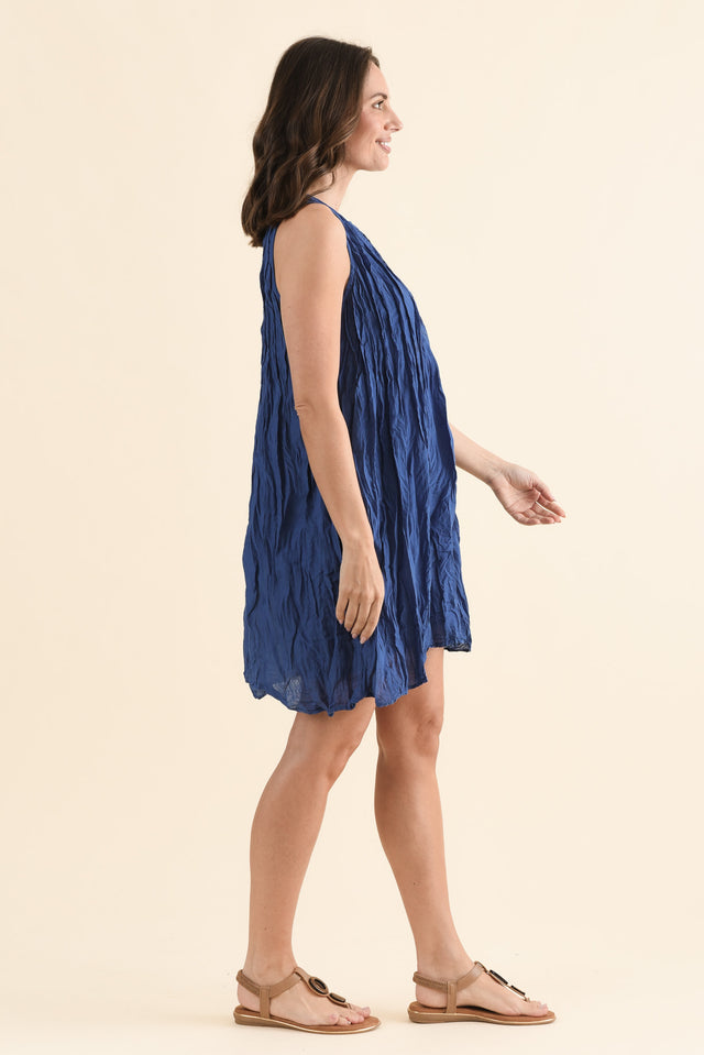 Willa Indigo Crinkle Cotton Dress,Side,Brunette model,alt text|model:MJ image 3