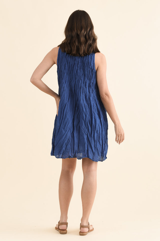 Willa Indigo Crinkle Cotton Dress,Back,Brunette model,alt text|model:MJ image 4