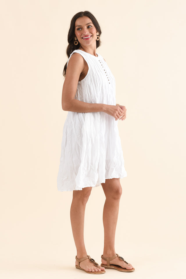 Willa White Crinkle Cotton Dress,Side,Brunette model,alt text|model:Brontie image 3