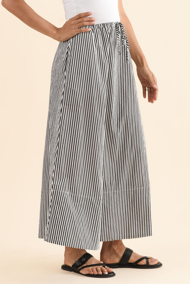 Willow Black Stripe Cotton Maxi Skirt,Side,Brunette model,alt text|model:Cara image 3