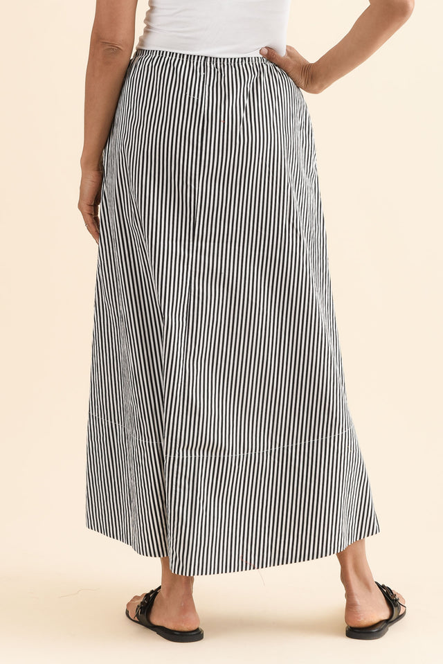 Willow Black Stripe Cotton Maxi Skirt,Back,Brunette model,alt text|model:Cara image 4