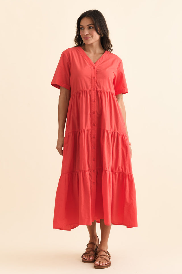 Winona Red Cotton Button Dress,Brunette model,alt text|model:Brontie image 4