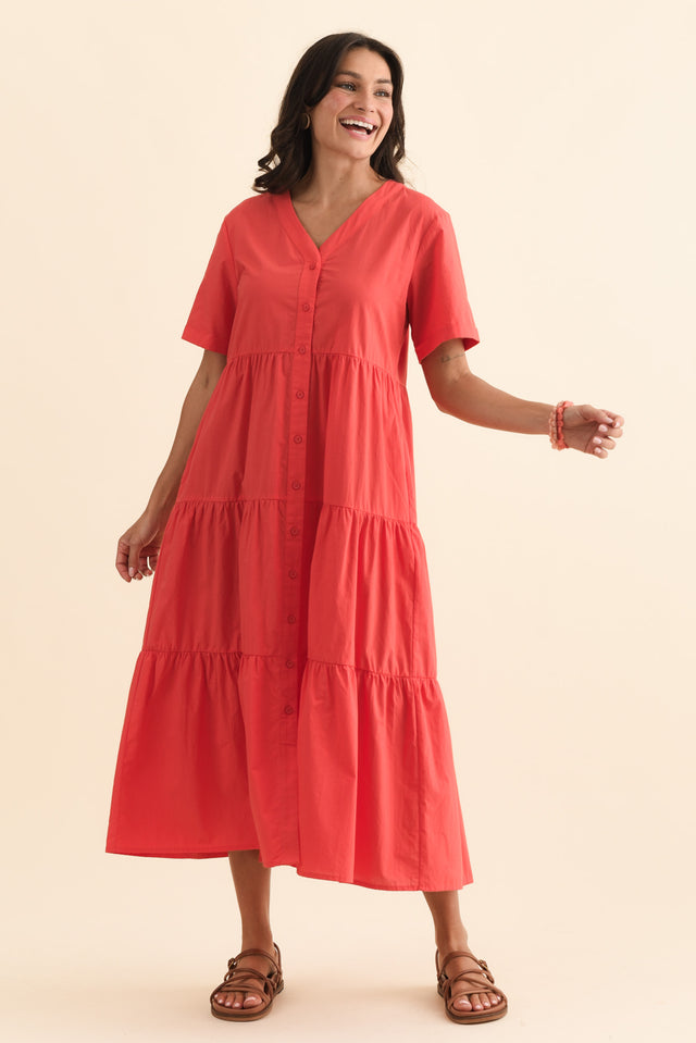 Winona Red Cotton Button Dress,Brunette model,alt text|model:Brontie image 8