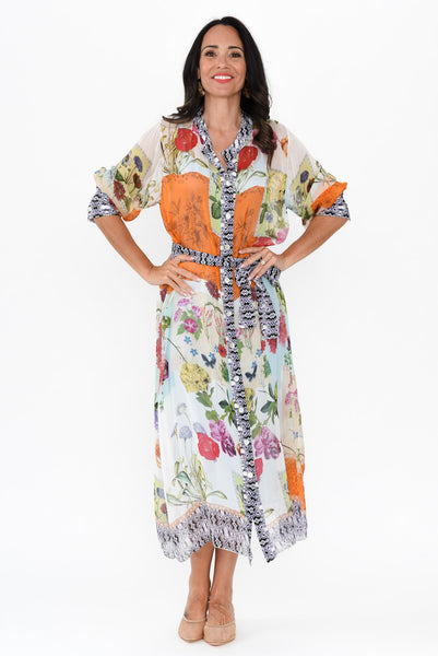 Felicity Shirt Dress in Wine and Cream Floral