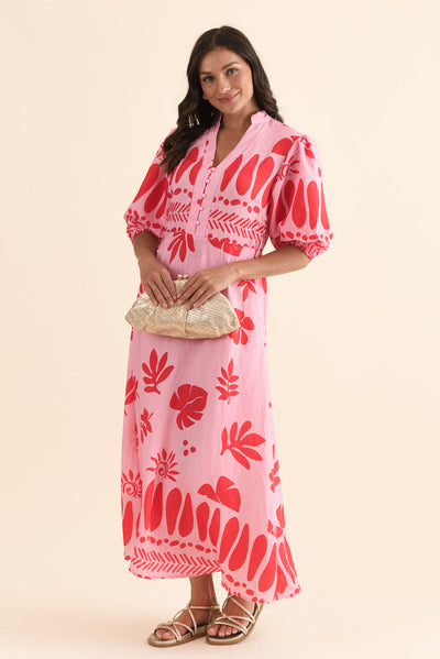 Winsome Pink Tropical Tie Dress