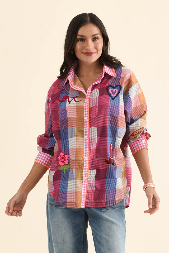 Woods Pink Heart Cotton Embroidered Shirt image 1