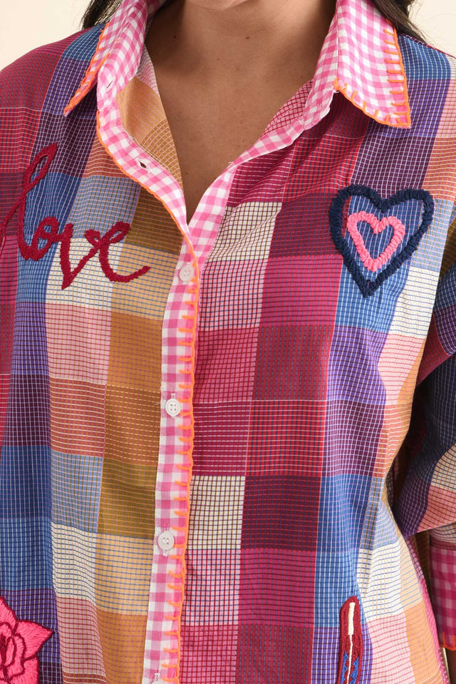 Woods Pink Heart Cotton Embroidered Shirt image 5
