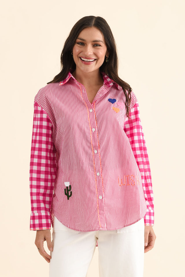 Woods Pink Western Cotton Embroidered Shirt