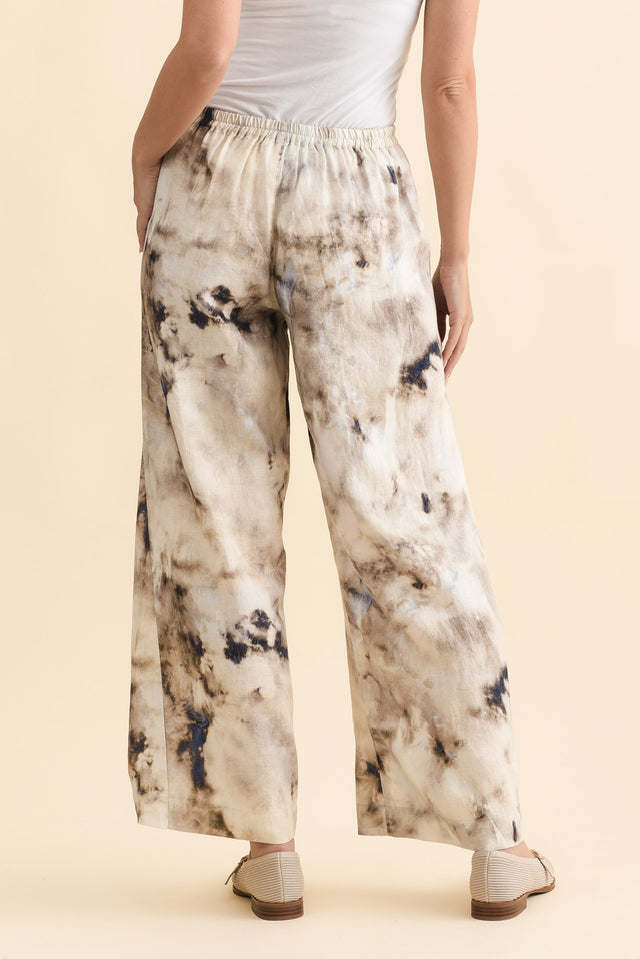 Xandra Taupe Abstract Linen Pocket Pants,Brunette model,alt text|model:MJ image 5