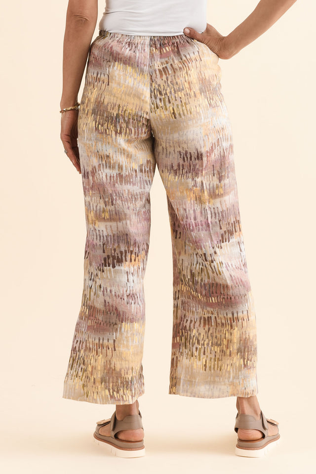 Xandra Yellow Abstract Linen Pocket Pants,Back,Brunette model,alt text|model:Cara image 4