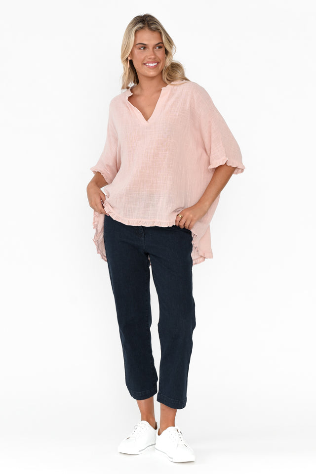 Yalitza Pink Cotton V Neck Top