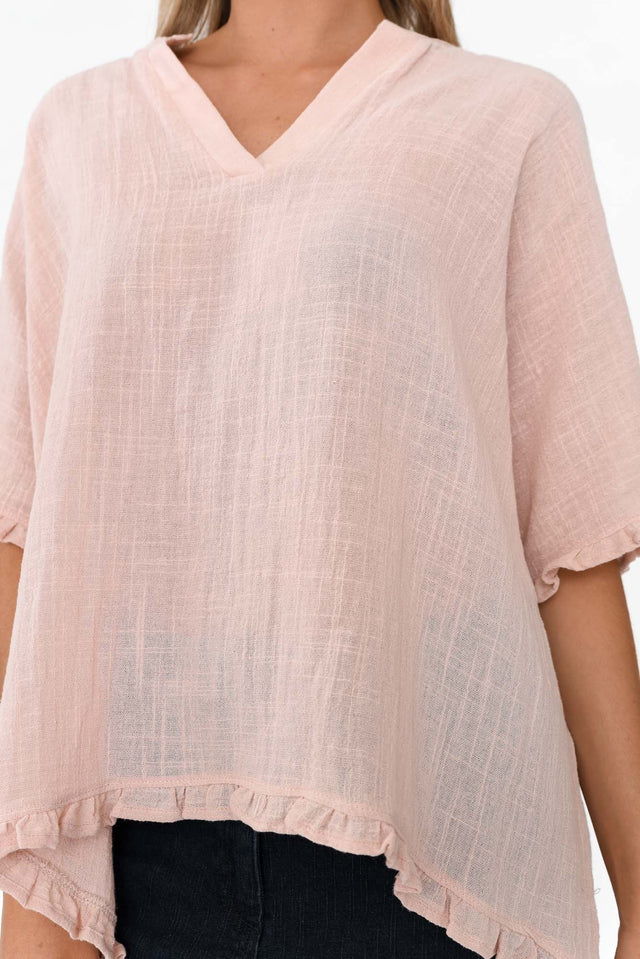 Yalitza Pink Cotton V Neck Top