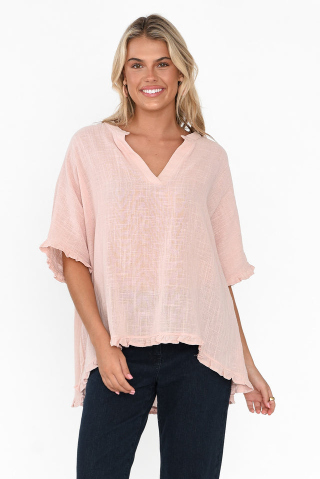 Yalitza Pink Cotton V Neck Top neckline_V Neck