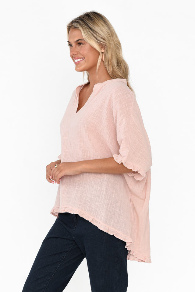 Yalitza Pink Cotton V Neck Top