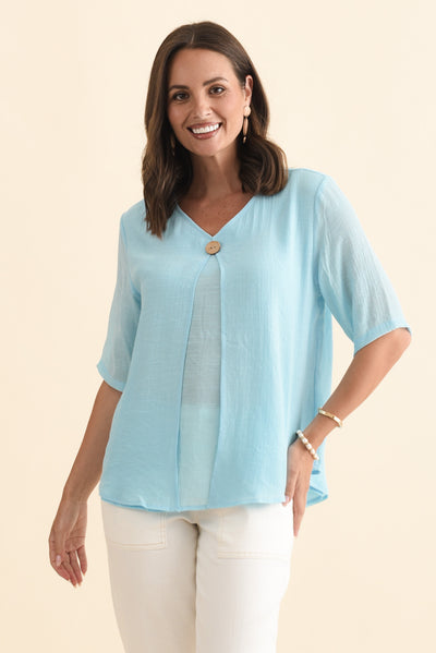 Yasmin Blue Layered Button Top