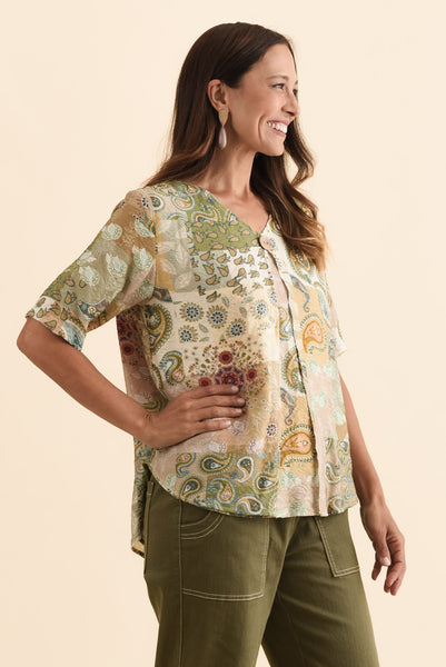 Haut Sans Bretelles Rjean Femme - Taille S, Vert Aqua, Motif Paisley, Ourlet Asymétrique