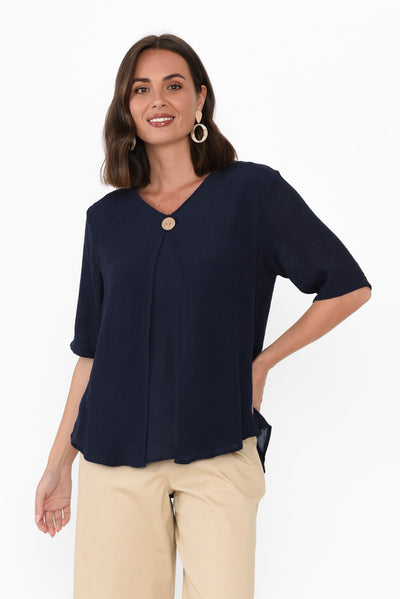 Yasmin Navy Layered Button Top
