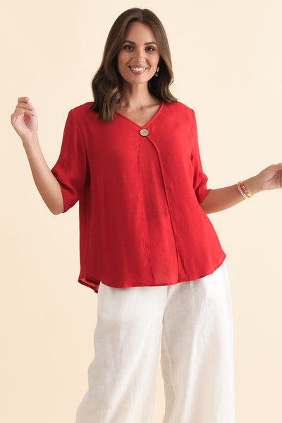 Yasmin Red Layered Button Top