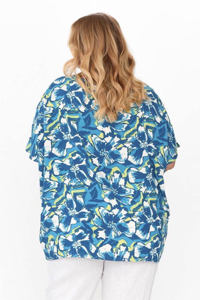 Yesenia Blue Floral Drape Top