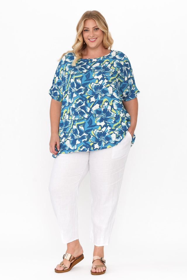 Yesenia Blue Floral Drape Top