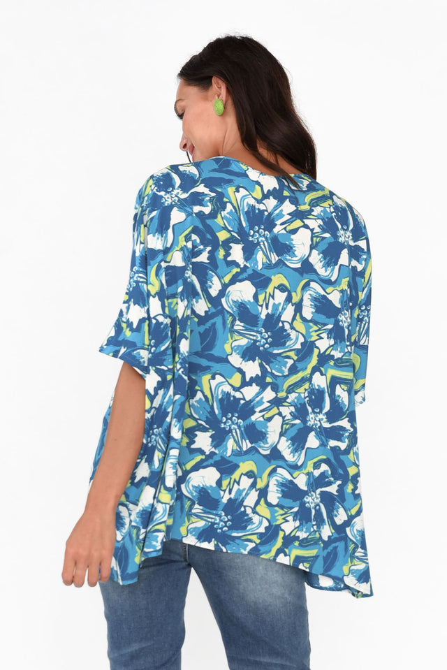 Yesenia Blue Floral Drape Top