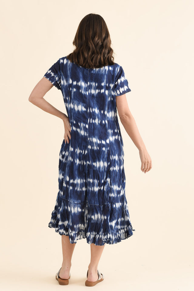 Yuki Navy Tie Dye Crinkle Cotton Dress,Back,Brunette model,alt text|model:MJ image 4