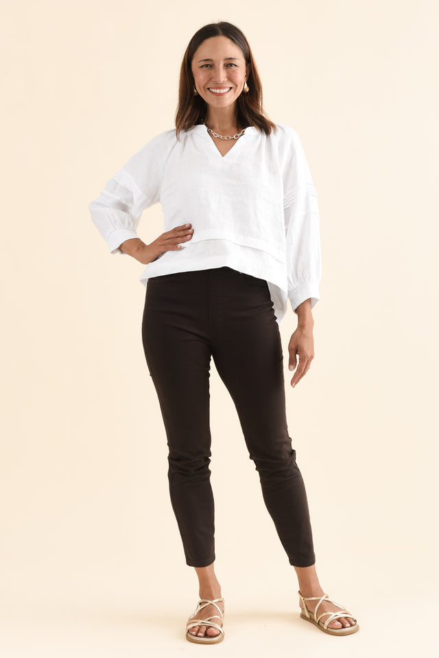 Zadie Chocolate Stretch Jeans,Full Body,Brunette model,alt text|model:Cara image 9