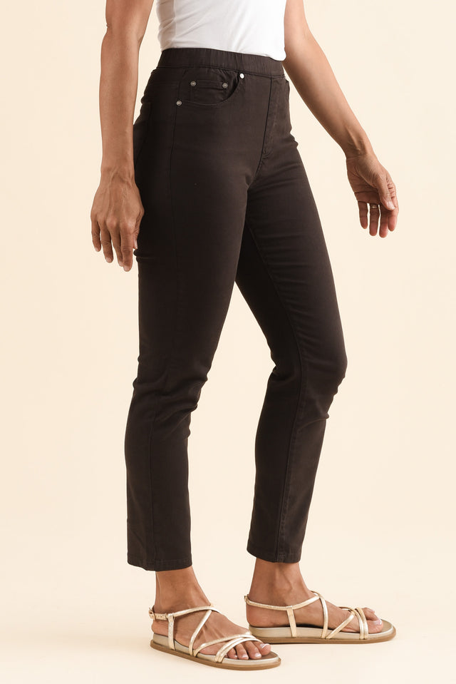 Zadie Chocolate Stretch Jeans,Side,Brunette model,alt text|model:Cara image 6