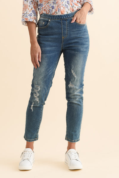 Zadie Distressed Blue Stretch Jeans