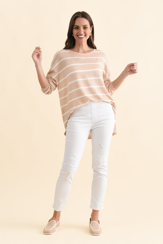 Zadie Distressed White Stretch Jeans,Brunette model,alt text|model:MJ image 8