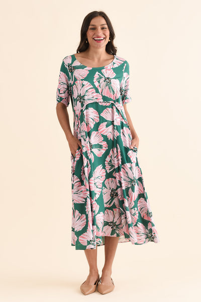 Zaelia Green Floral Crescent Dress