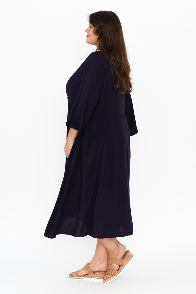 Zaelia Navy Sleeved Crescent Dress,Brunette model,alt text|model:Gabby image 9