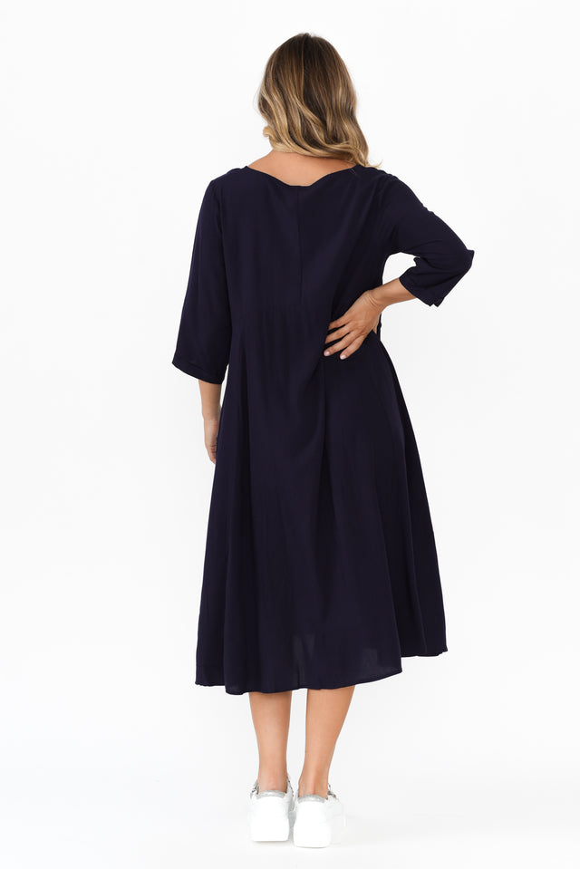 Zaelia Navy Sleeved Crescent Dress,Blonde model,alt text|model:Mollie image 6